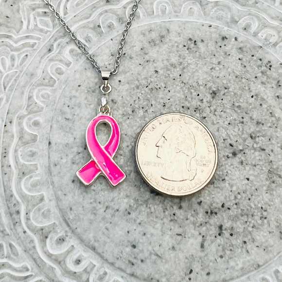 Pink Ribbon Necklace Handmade by a Breast Cancer Survivor Wandering Bunny LLC - Picture 3 of 10